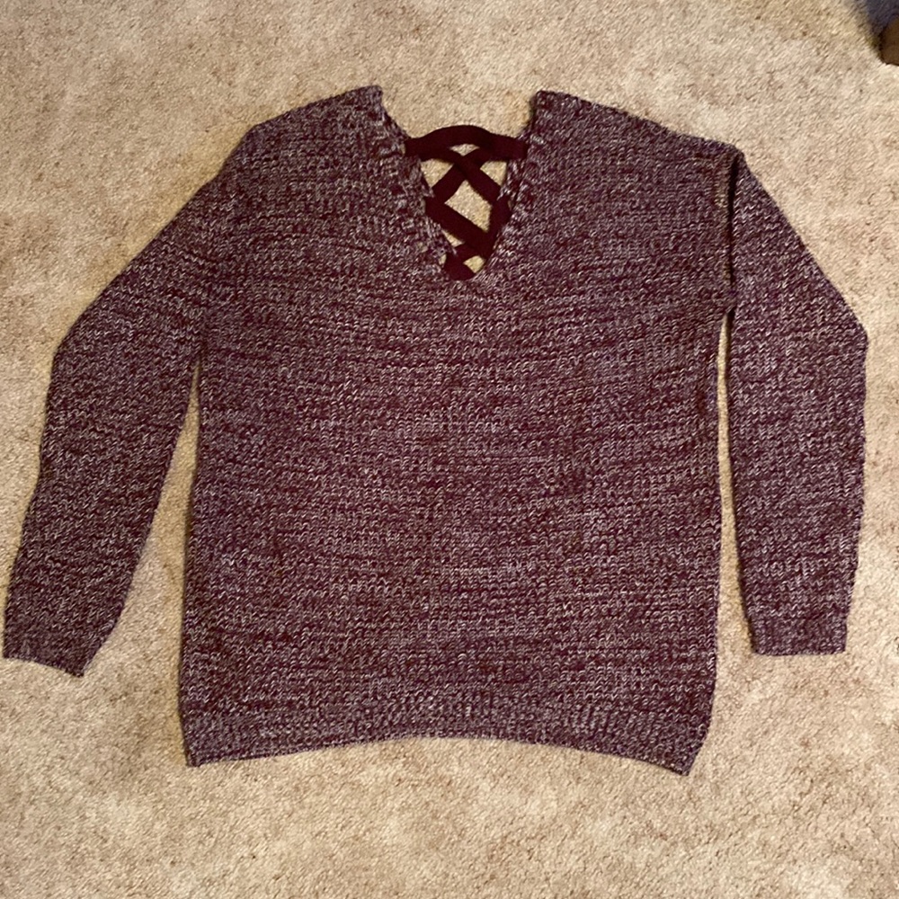 Lace-up back sweater